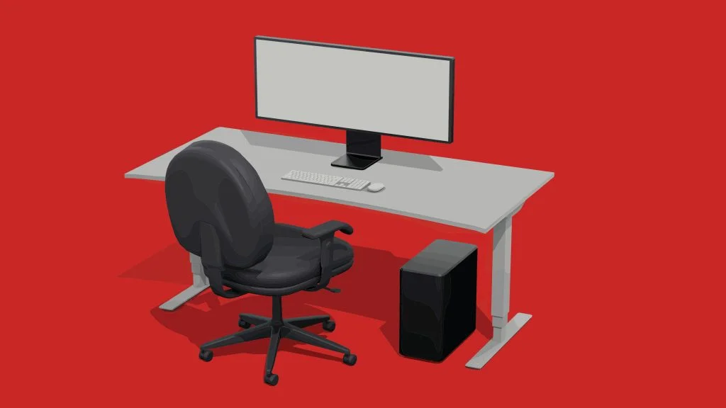 An empty office chair at a desk — Claude Tag's permanent seat in your Slack workspace.