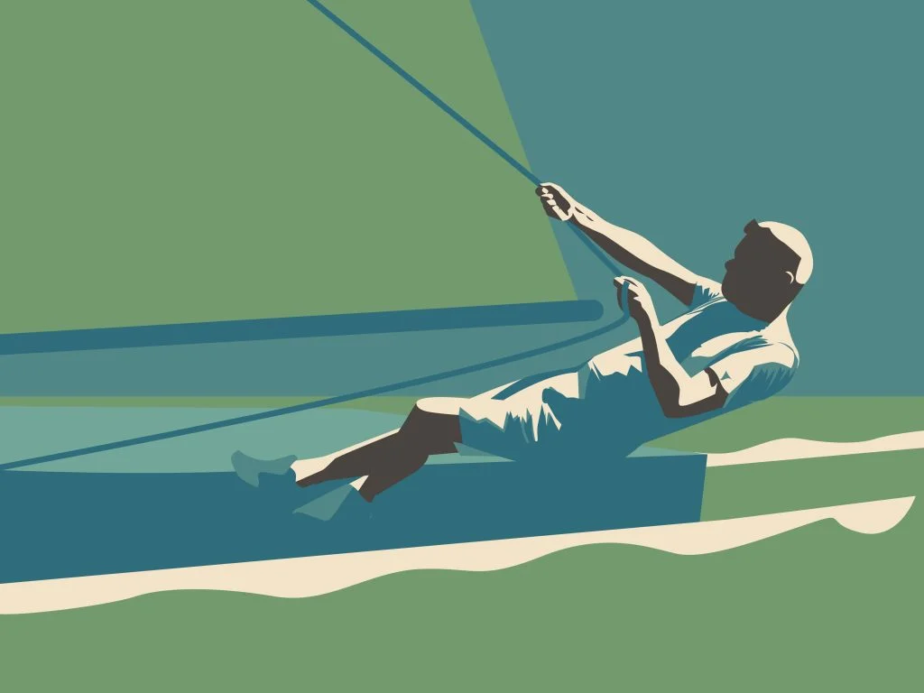 Minimalist geometric illustration of a solitary person straining against a rope. This perfectly visualizes the core insight that rapid AI coding speed without infrastructure control and governance becomes a major organizational liability.