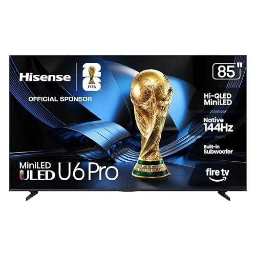 Hisense 85" U6 Pro Series Mini‑LED 4K UHD HDR Gaming AI Smart Fire TV (85U6SF Pro, 2026 New) &ndash; Hi-QLED, Native 144Hz, Motion Rate 480, Dolby Vision IQ,&middot; Atmos, HDR10+, Glare-Free, Alexa+