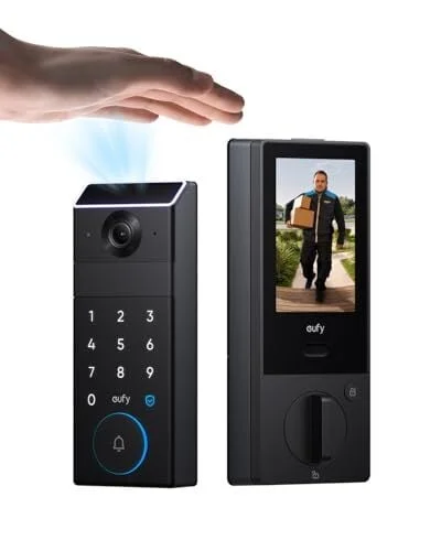 eufy FamiLock S3 Max, Smart Lock with Palm Vein Recognition, Keyless Entry Door Lock for Front Door, 3-in-1 Wi-Fi Keypad Deadbolt+ 2K HDR Camera+ Doorbell, ANSI/BHMA Grade 1, Rear Lock Video Screen