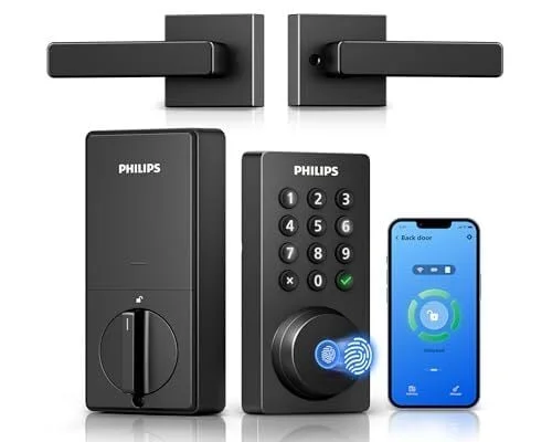 Philips WiFi Keypad Smart Digital Door Lock with Handle, APP Control, Voice & Fingerprint Unlock, Auto Lock