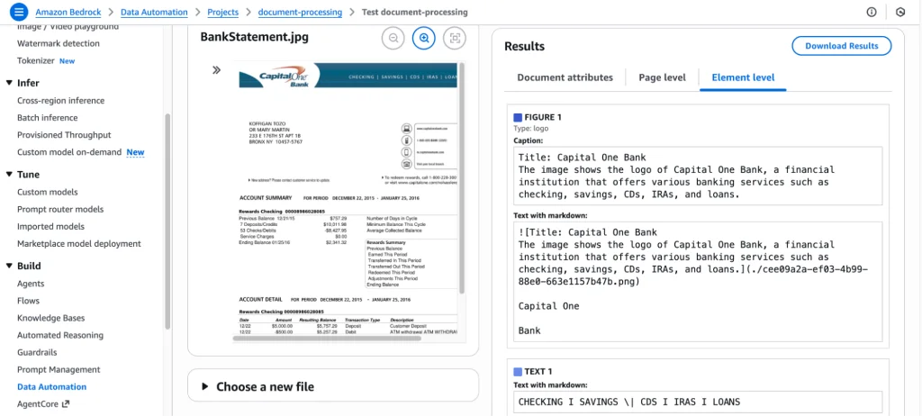 Post-processing summary of the document, with the "element level" tab shown.