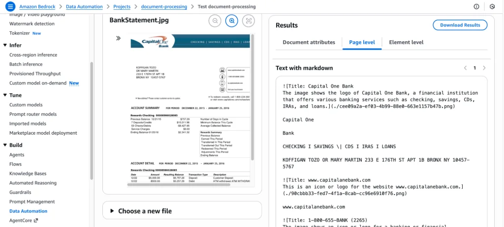 Post-processing summary of the document, with the "page level" tab shown.