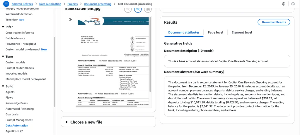 Post-processing summary of the document, with the "document attributes" tab shown.