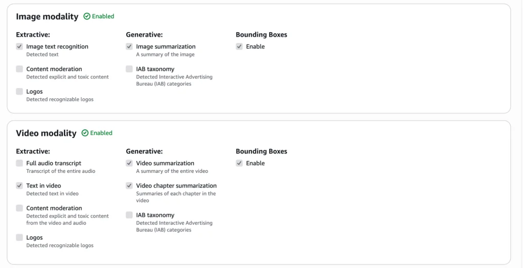 Image and video modality options.