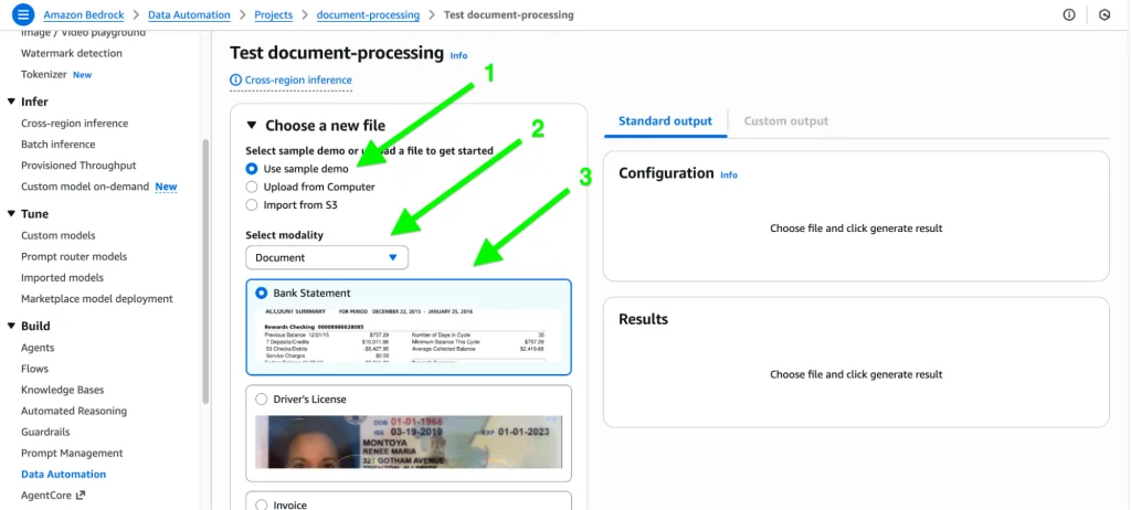 Test document processing interface