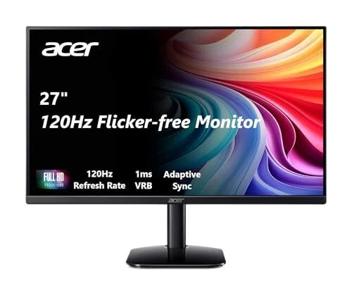 acer KB272 G0bi 27" IPS Full HD (1920 x 1080) Zero-Frame Gaming Office Monitor | Adaptive-Sync Support (FreeSync Compatible) | Up to 120Hz Refresh | 1ms (VRB) | sRGB 99% | Tilt | HDMI & VGA Ports