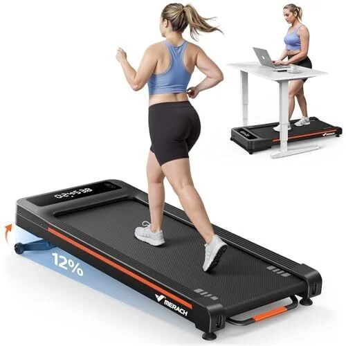 MERACH W50 Walking Pad Treadmills for Home, 12% Auto Incline, 400lbs Capacity, 3.5HP Supper Quiet Brushless, 16.5"x41.3" Spacious Running Belt, Under Desk Treadmill with Remote & LED