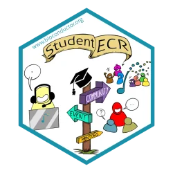 Student-ECR Council logo featuring symbols of mentorship, community, events, networking, and career development within Bioconductor.