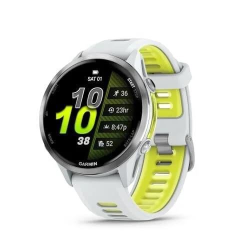 Garmin&reg; Forerunner&reg; 970, Premium GPS Running and Triathlon Smartwatch, AMOLED Display, Built-in LED Flashlight, Titanium with Whitestone Case and Whitestone/Translucent Amp Yellow Band