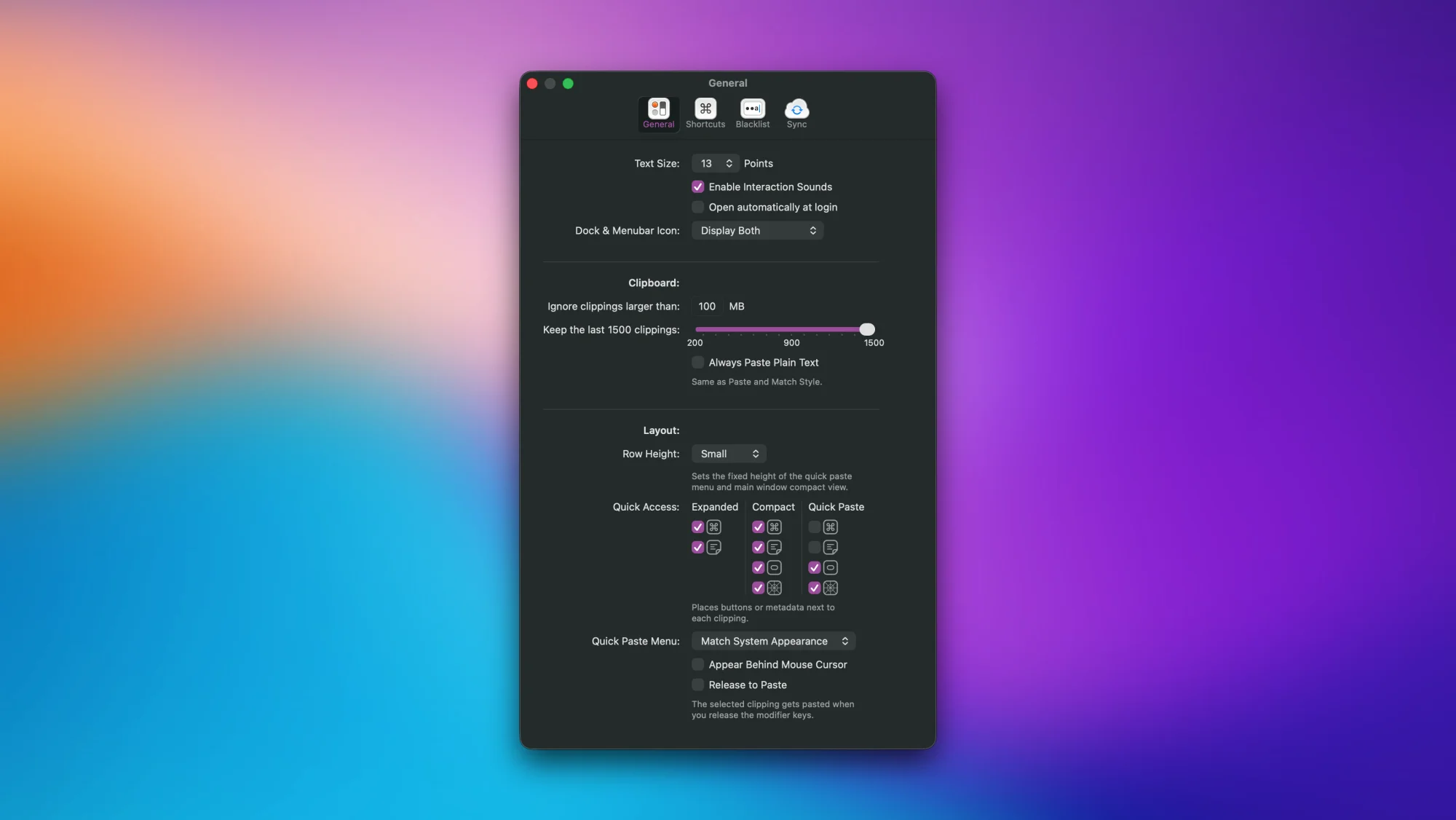 Pastebot 3 settings on a Mac