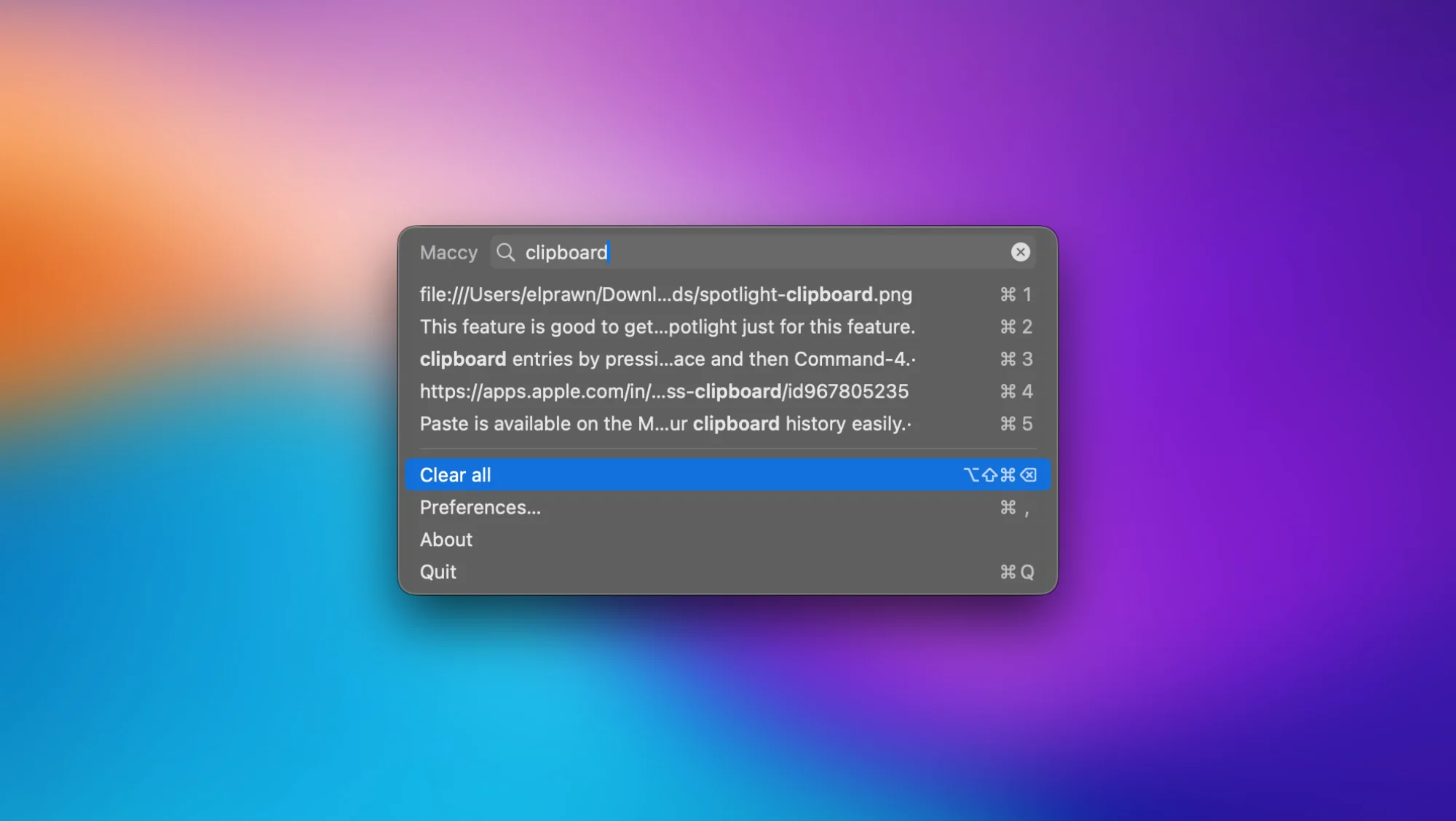 Maccy app on a Mac