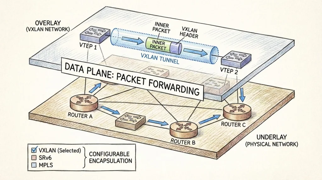 Diagram showing the VXLAN network overlay.