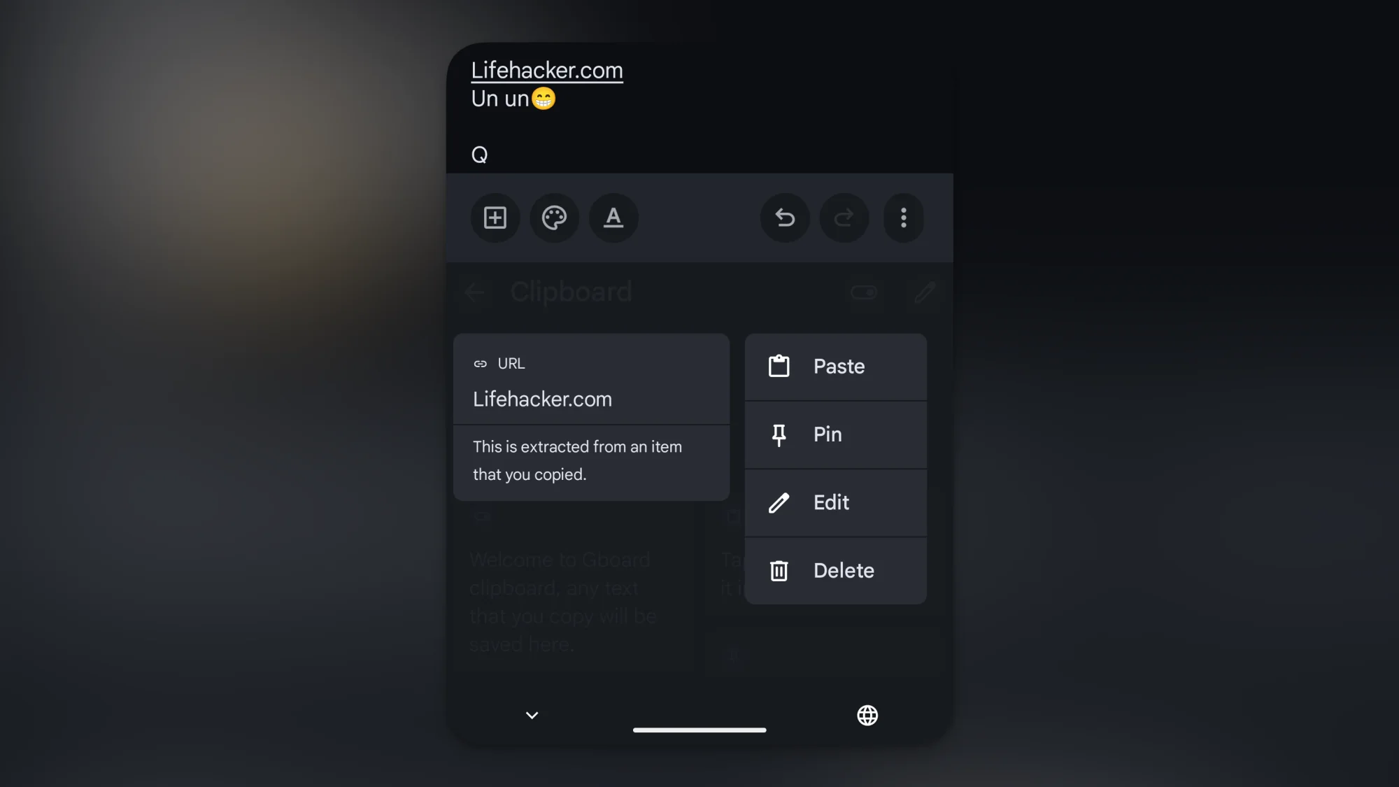 Pinned clipboard entries in Gboard.