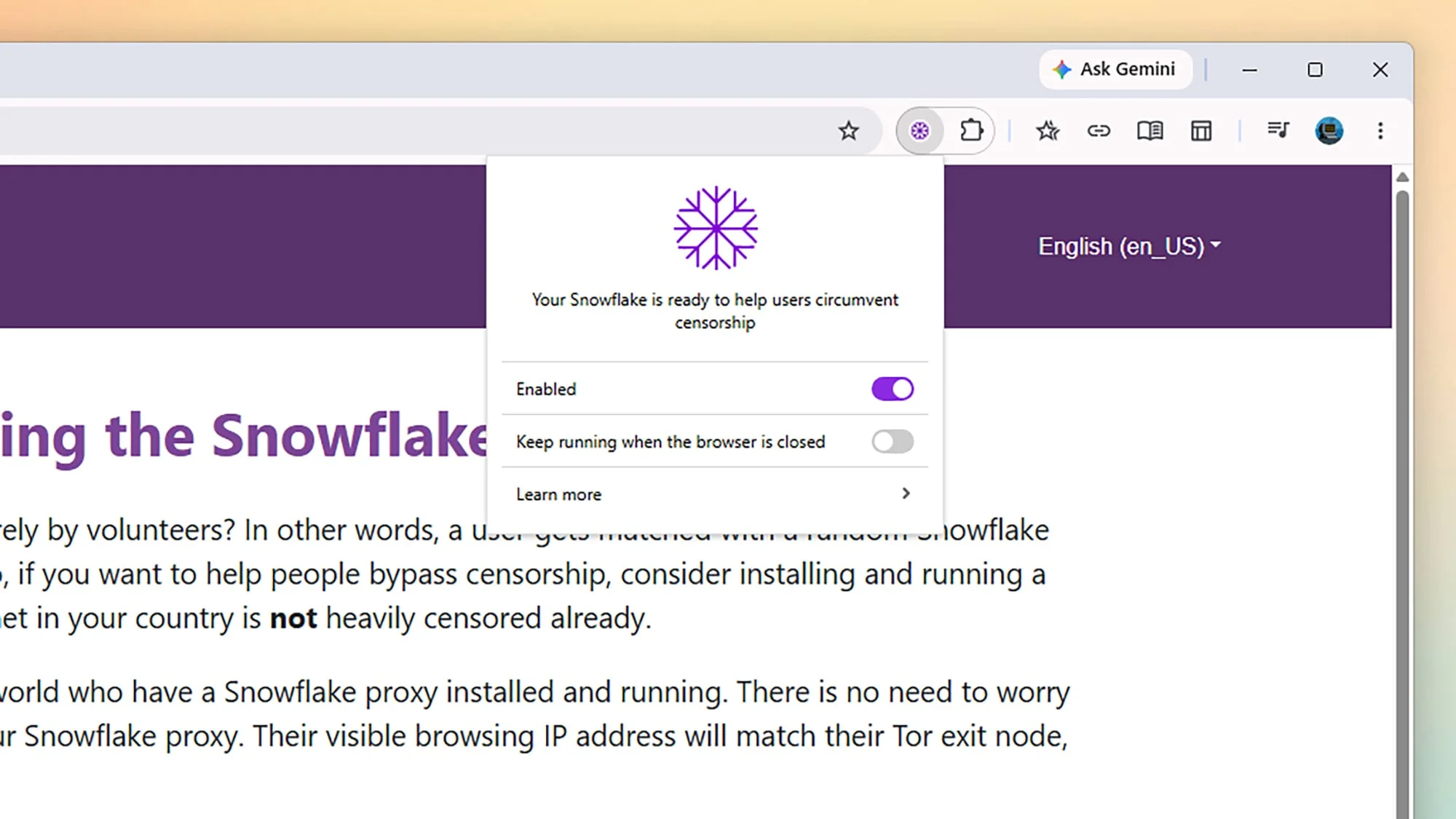 Snowflake Volunteer browser extension
