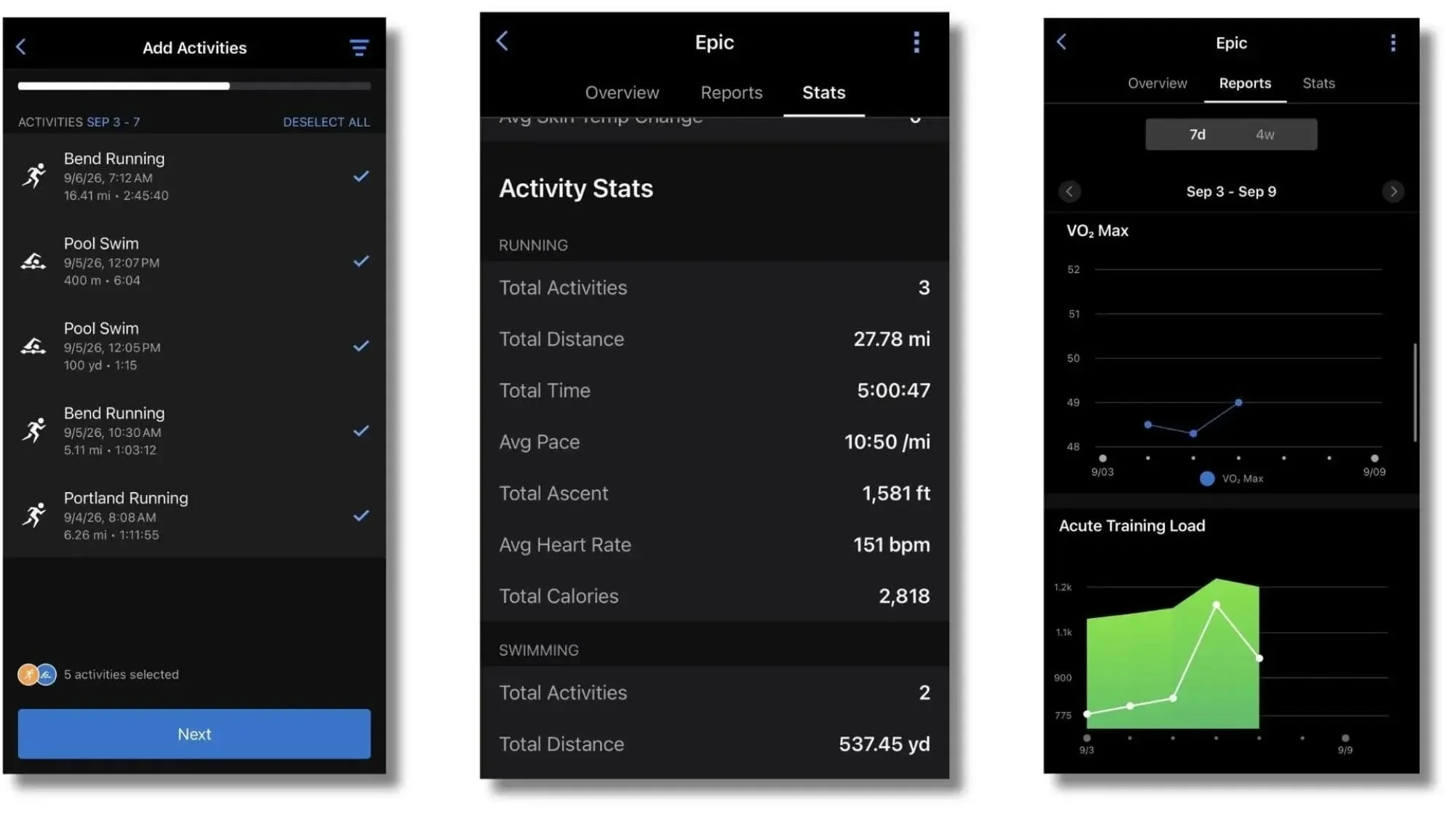Garmin Epic in the Connect app