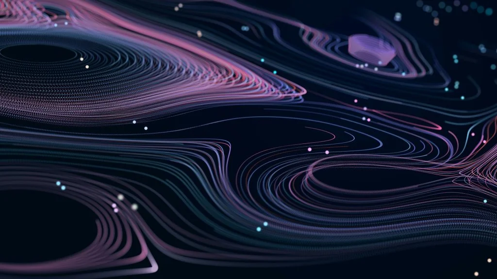 Abstract dark digital landscape with glowing contour lines representing multidimensional performance data and response time distributions.