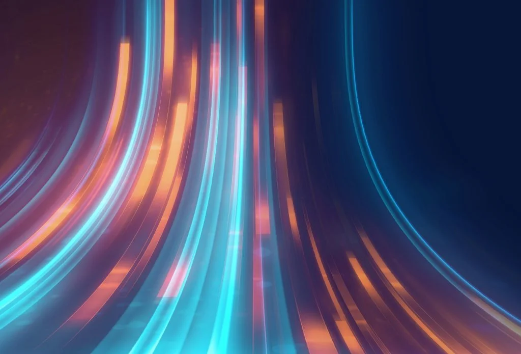 Abstract digital light trails in cyan and orange symbolizing Graph RAG data pathways and relationship traversal.