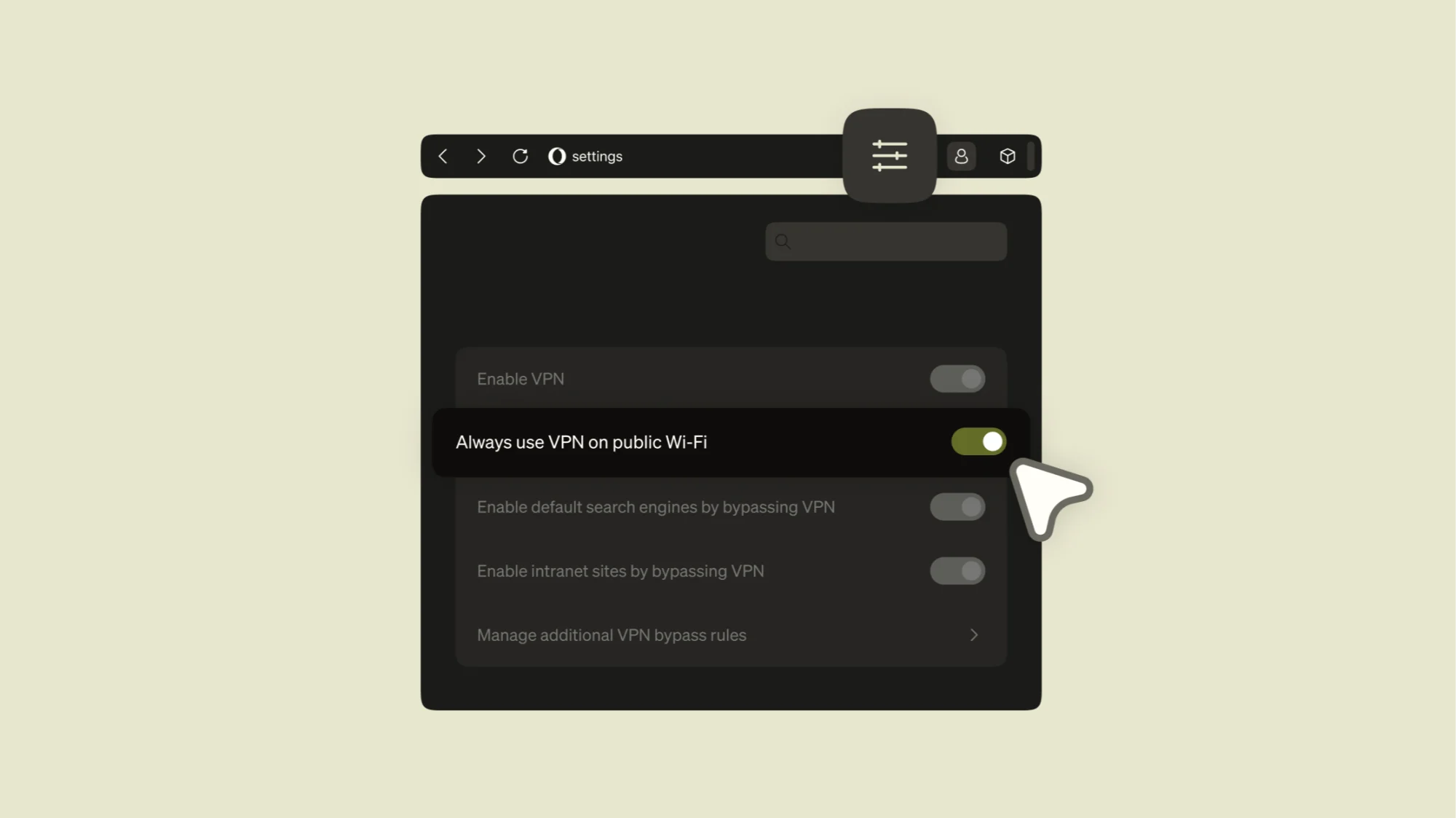Automatically enable Opera VPN on public wifi.