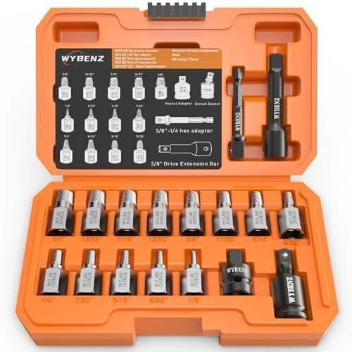 17Pcs Screw Extractor Set, 3/8" Inch Drive Multi-Spline Screw Extractor Kit