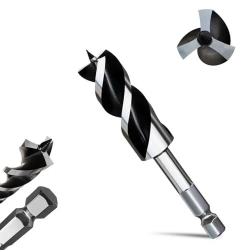 1-1/8"&times;6" Professional Auger Drill Bit for Wood with Quick Change 1/2" Hex Shank- 3-Cutter Design with Dual-Flute for Fast Chip Removal, Fits Hardwood, Softwood, PVC, Drywall & Tree Stumps