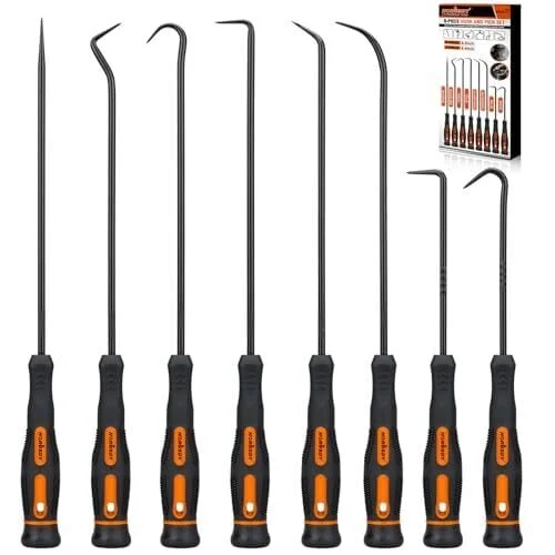 HORUSDY 8-Piece Professional Hook and Pick Set for Automotive Precision Work, Oil Seal Puller, O-Ring & Gasket Removal Tools with Ergonomic Handles for Mechanics, DIY Car Repair