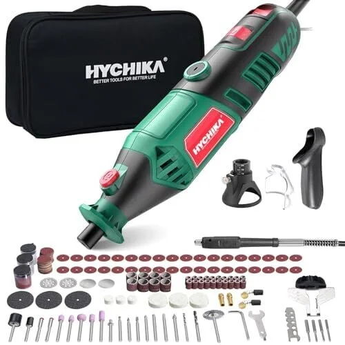 HYCHIKA 8000-35000 RPM Variable Speed Rotary Tool Kit with 179 Pcs Accessories, 180W Power Rotary Tool with Grinding Chain Bracket Flex Shaft for Wood Carving, Grinding, Cutting, Sanding, Polishing