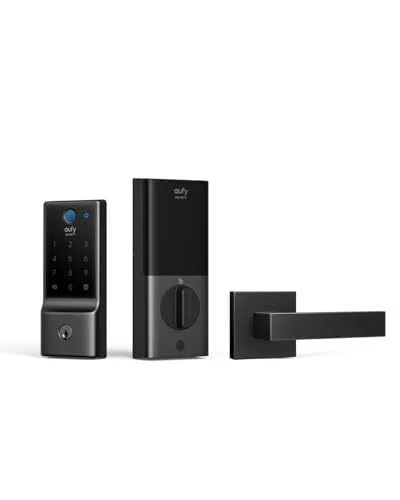 eufy Smart Lock C220 with Door Lever, Fingerprint Keyless Entry Door Lock, Built-in Wi-Fi, App Remote Control, Front Door Deadbolt, 8 Months Battery, Reliable Power, IP53 Waterproof, BHMA Certified